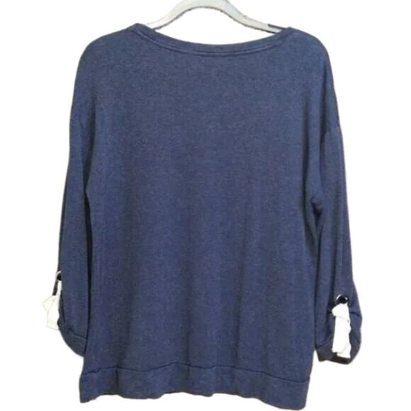Simply Vera Vera Wang Navy Sweater L Tie Sleeve Pullover Top - Picture 2 of 9